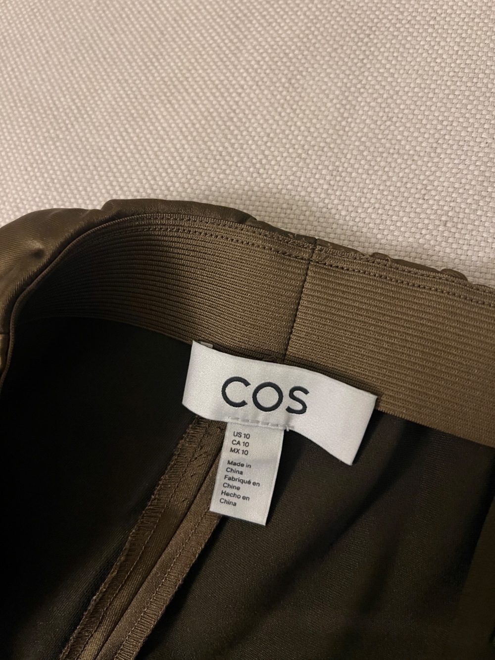 COS Satin Wide-Leg Pants, Elasticated Waistband, Olive-Brown Tone US M - Picture 4 of 12
